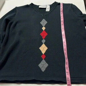 100% cotton Liz Claiborne sweater LizGolf knit pattern sweater detail neck hem